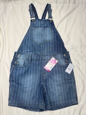 Vigoss Blue Pinstripe Denim Short Overalls